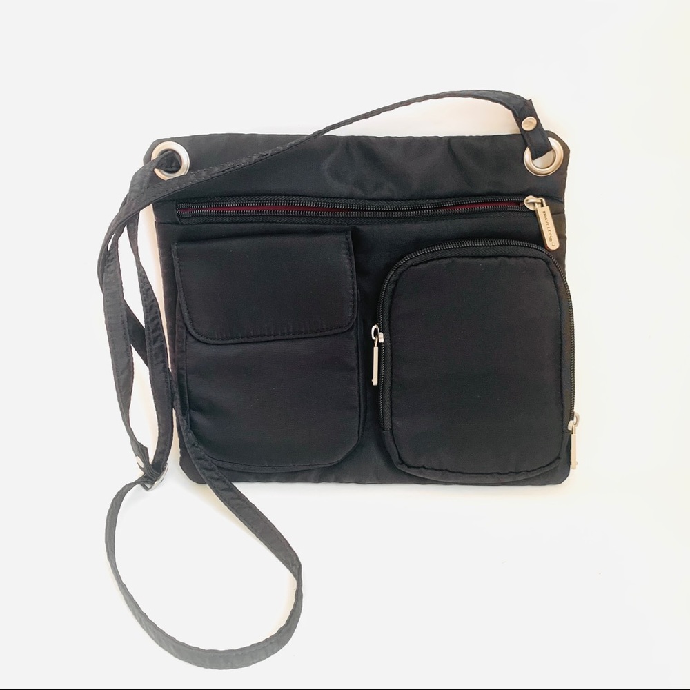 Travelon Black Patch Crossbody Bag EUC Pink Clean interior